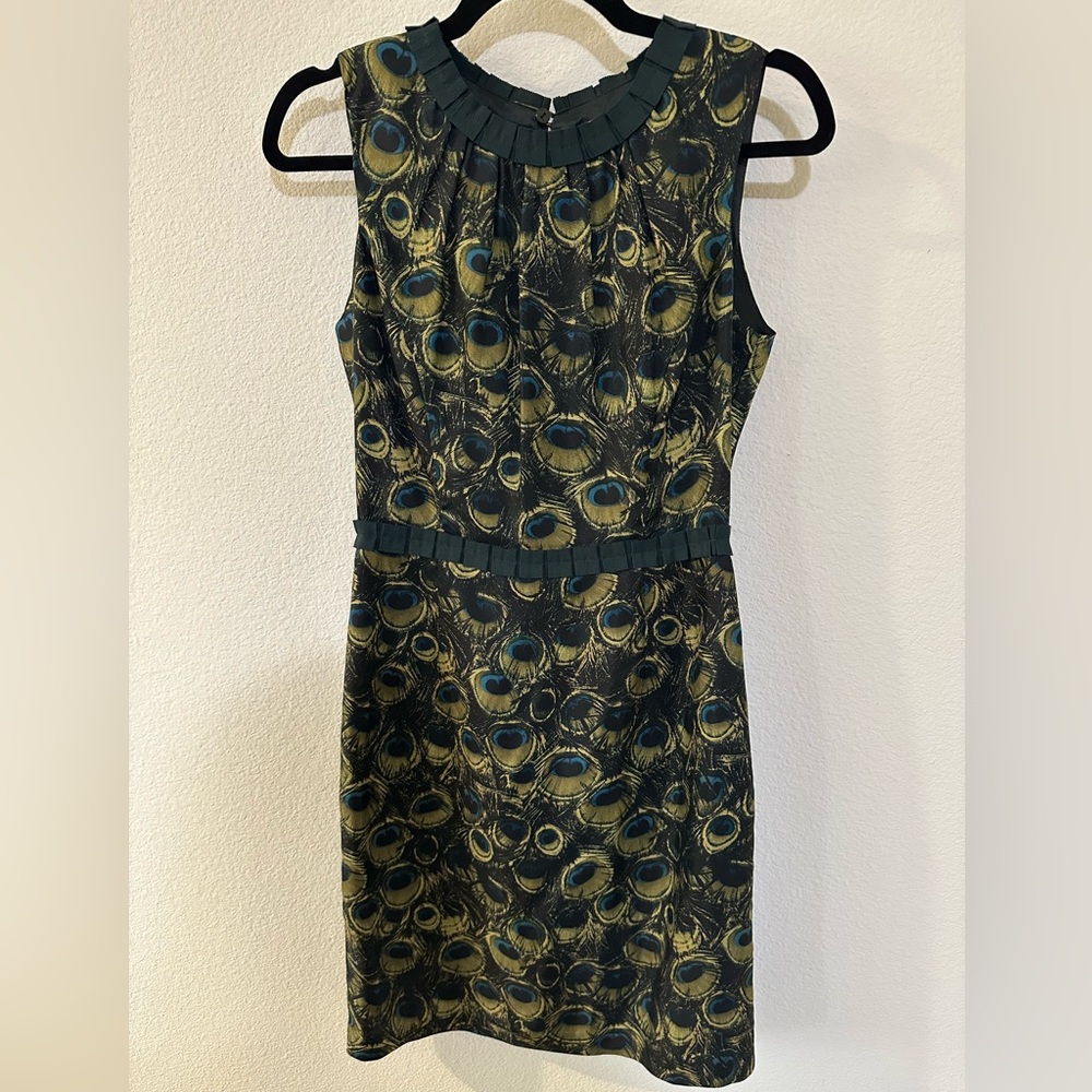Milly of New York Peacock Print Sleeveless Mini Dress - Teal, Gold, Black